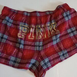 Victoria's Secret Pink Flannel Boxy Pajama Shorts in Plaid Red Large